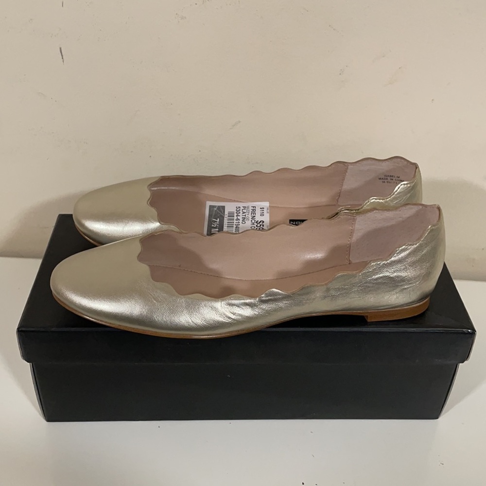 French Connection, size 7.5, gold flat shoe